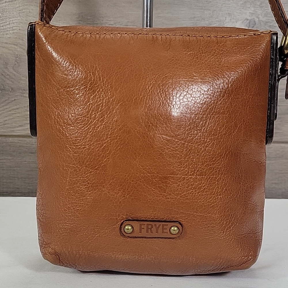 Frye Studded Brown Leather Buckle Crossbody Shoulder Bag Purse Handbag - Picture 5 of 16